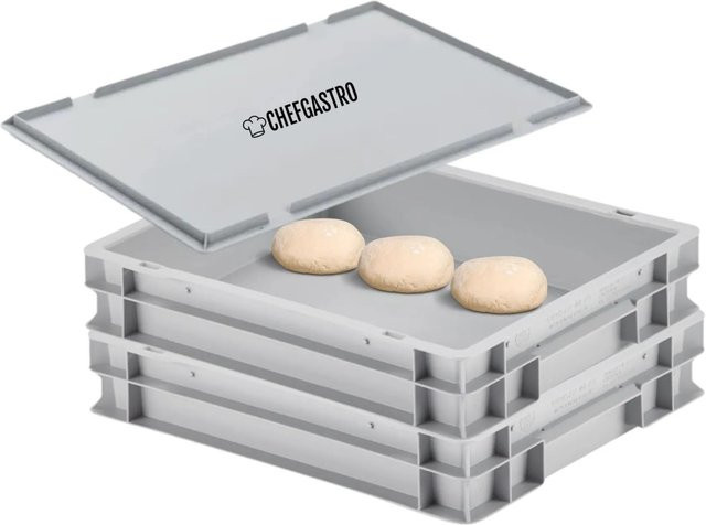 CHEFGASTRO SuperSparSet mit 2 Pizzaballenboxen und 1 Deckel, graue Teigwanne für Pizzateig, H x B x T: 8,5 x 30 x 40 cm - Bild 1