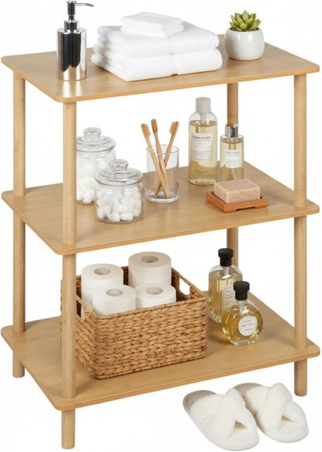 Relaxdays Standregal aus Bambus und MDF mit 3 Ebenen in Natur, freistehend, B/T/H: 60 x 40 x 79 cm - Bild 1