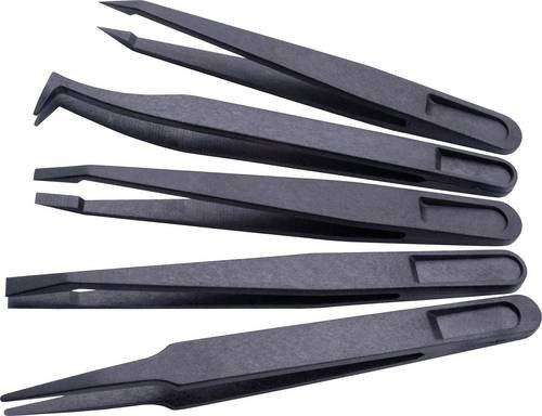 Quadrios 1903EC095 ESD Pinzettenset 5-teilig in Schwarz mit flachen, breiten, gebogenen und abgerundeten Spitzen - Bild 1