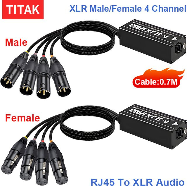 TITAK 4-Kanal Multi-Netzwerk-Breakout-XLR-Audiokabel mit RJ45-Buchse, schwarz, abgeschirmte Signalverlängerung für Ethernet/LAN, Bühne und Studio - Bild 1