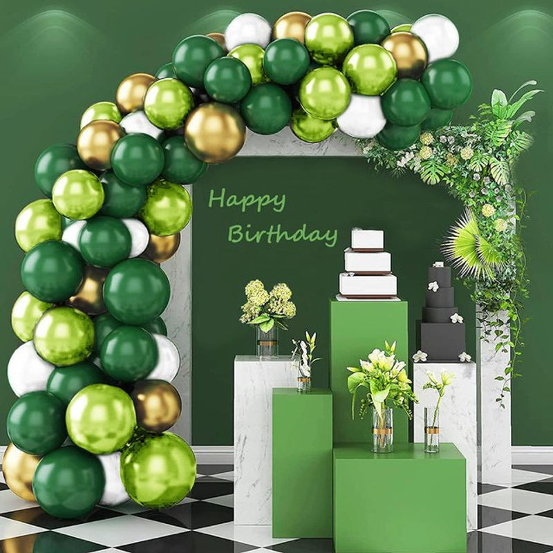 Dschungel Safari Tier Luftballon Girlande Bogen Kit für Geburtstag und Babyparty in Grün, Weiß und Chrom Gold - Bild 1