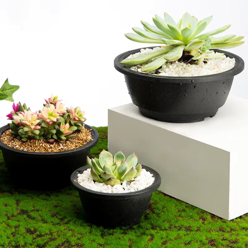 Runder Blumentopf aus Kunststoff für Desktop-Dekoration in Grün oder Schwarz - Bild 3