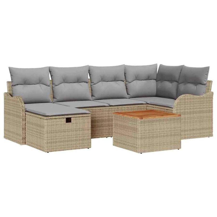 vidaXL Garten-Sofa-Set aus Poly-Rattan mit Kissen und Stauraum, 7-teilig, Beige - Bild 2