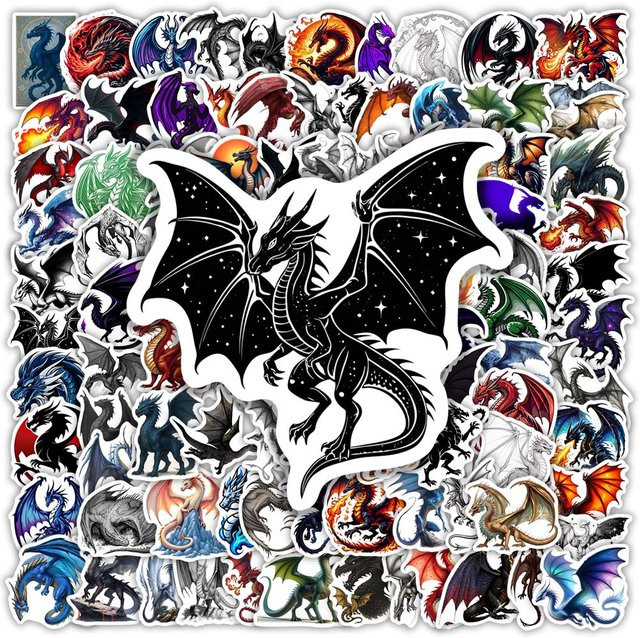 Wasserdichte Fantasy-Drachen Aufkleber aus Vinyl in Multicolour für Scrapbook, Tagebuch und Laptop - Bild 1