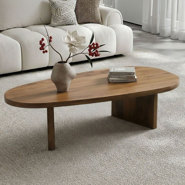 Ovaler Couchtisch aus Mango Massivholz von Finebuy in Braun, Breite: 120 cm - Bild 1