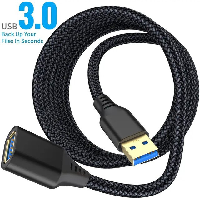 SEamopar USB 3.0 Verlängerungskabel aus Nylon, Stecker auf Buchse, Schwarz/Grau - Bild 1