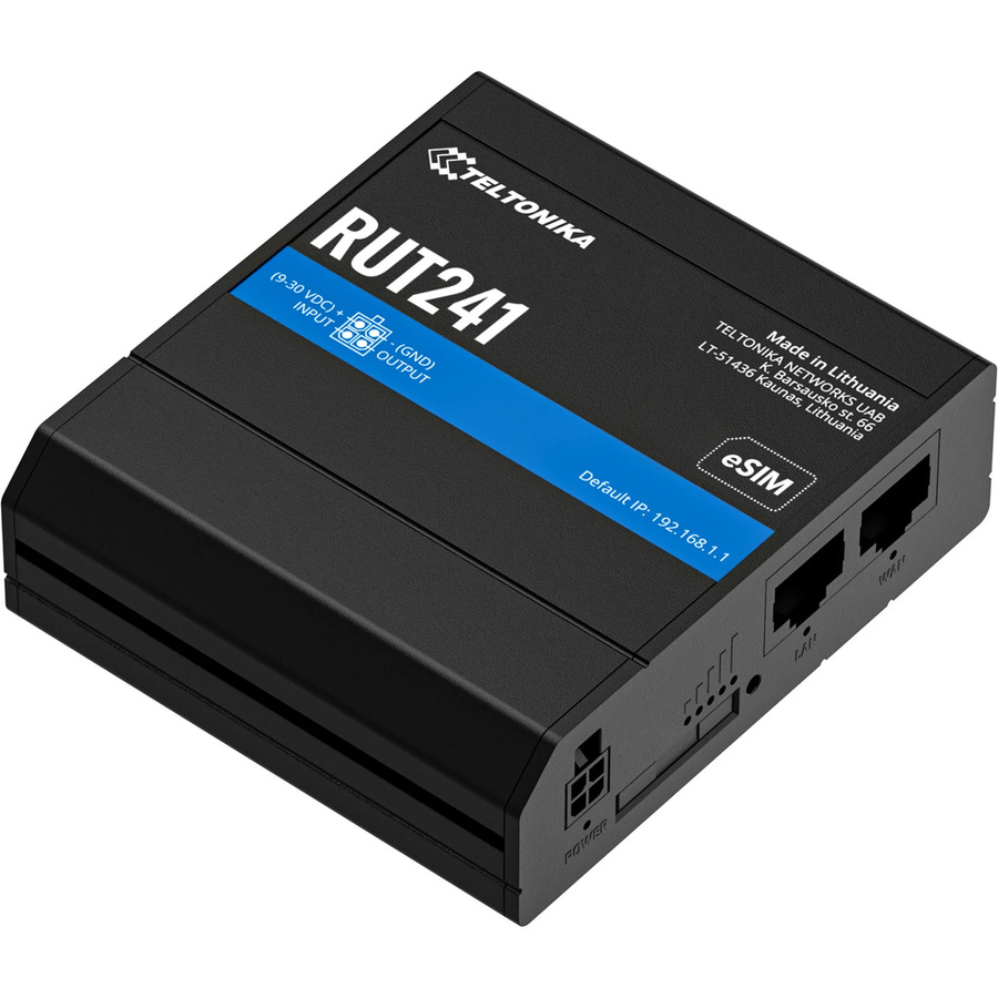 Teltonika RUT241 eSIM Wireless Router mit LTE/5G und 2,4GHz Single-Band WiFi in Schwarz - Bild 1