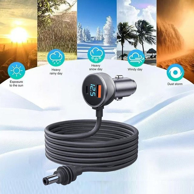 3in1 Mini-Autoladegerät-Adapter für Starlink mit 3 Ports, DC 5521 und USB-C QC 3.0 PD-Schnellladefunktion, Grau, 3/5 m DC-Kabel mit 16 AWG - Bild 1