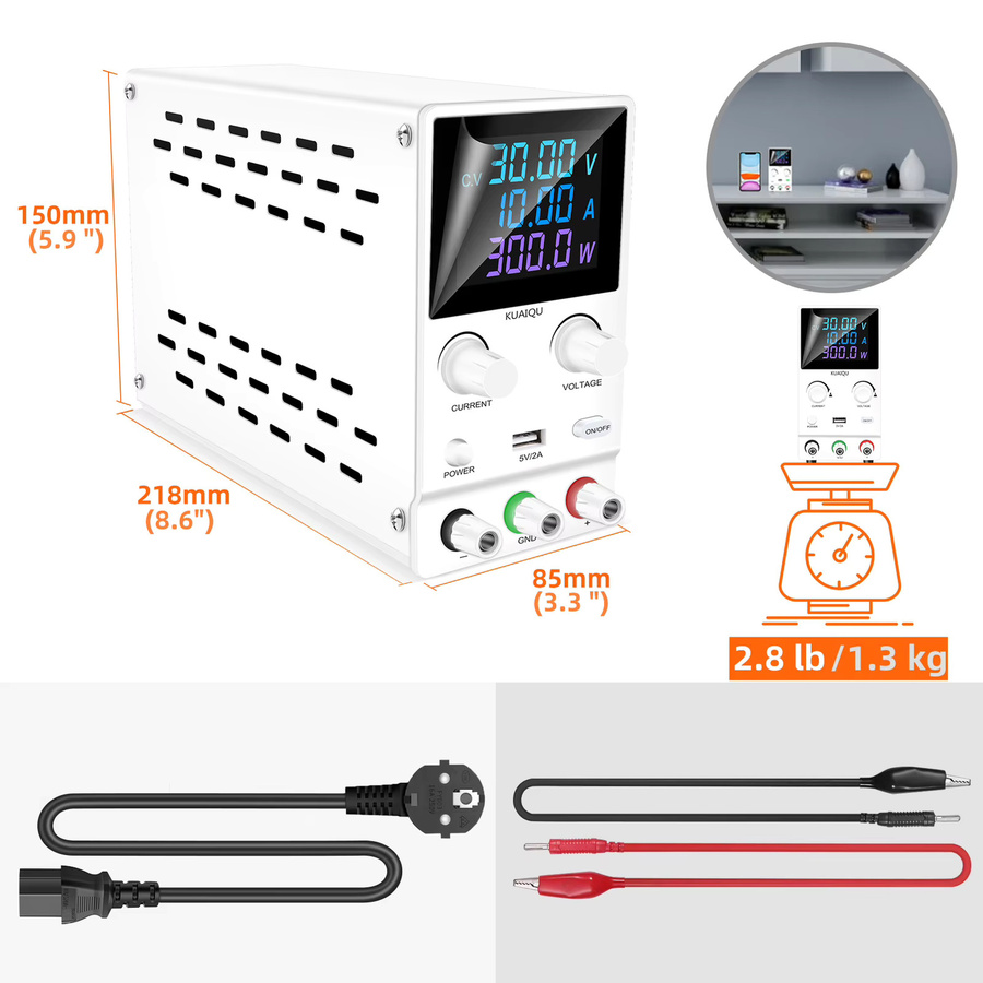 KUAIQU Labor-Netzteil Einstellbar mit USB-C Anschluss in Weiß - Bild 6