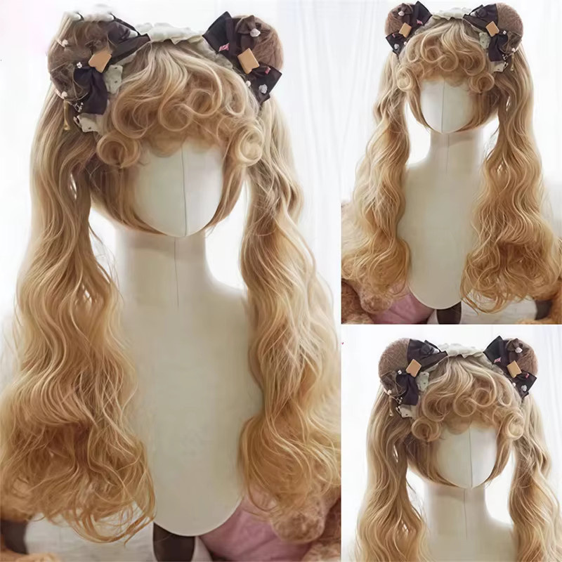 allaosify Synthetische Lolita-Perücke, lang, gewellt, 2 Pferdeschwänze, Damen - Bild 3