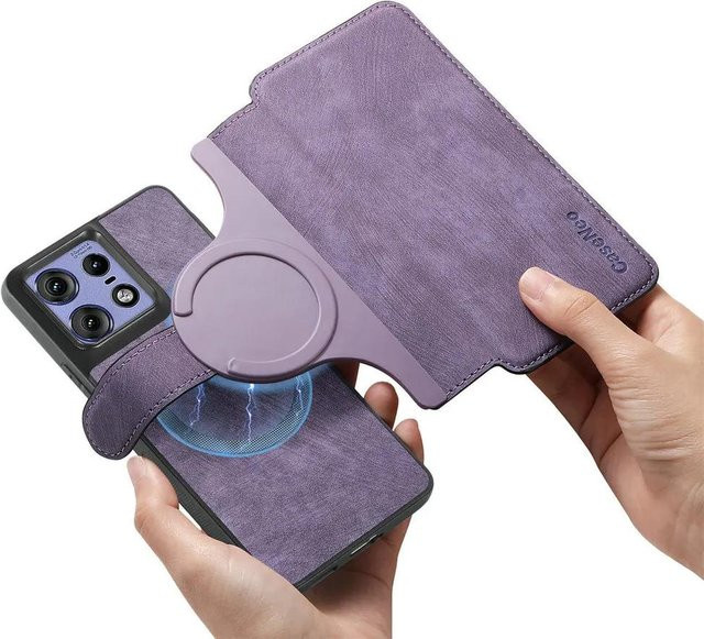 LuckyB MagSafe Flip Lederhülle für Motorola Edge 60 Pro Fusion 50 Ultra G05 G15 G75 G85 mit abnehmbarem magnetischem Kartenfach in Violett - Bild 1