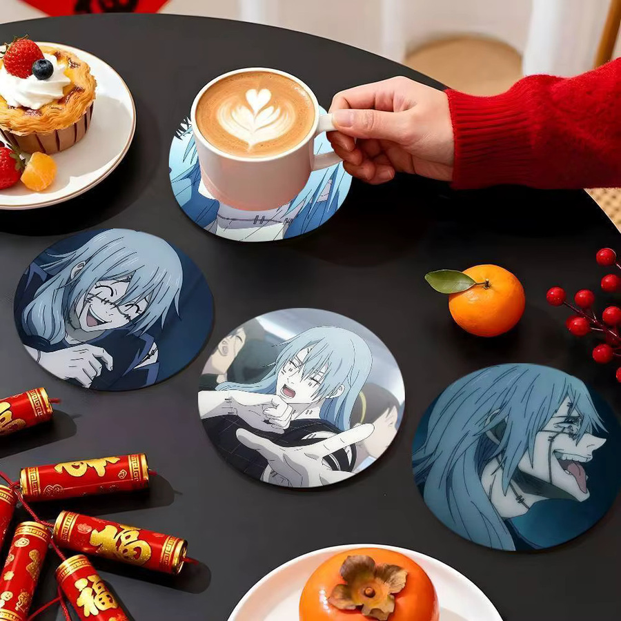 Mahito Anime-Figuren-Untersetzer von bilibili aus Holz, rund, braun/mehrfarbig, Durchmesser: 10 cm - Bild 3