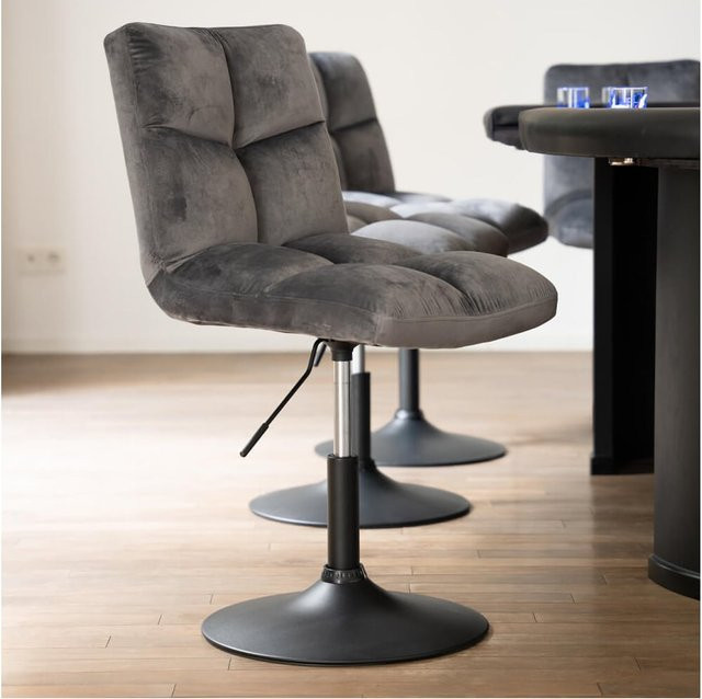 HOME DELUXE Barhocker ACE 6er Set höhenverstellbar aus Samt in Hellgrau - Bild 1
