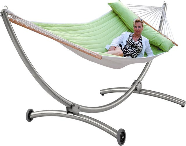 American-Hammock-Lifestyle Royal Deluxe Familien-Hängematte Kiwi mit Edelstahlgestell und Rollen in Silber und Grün - Bild 1