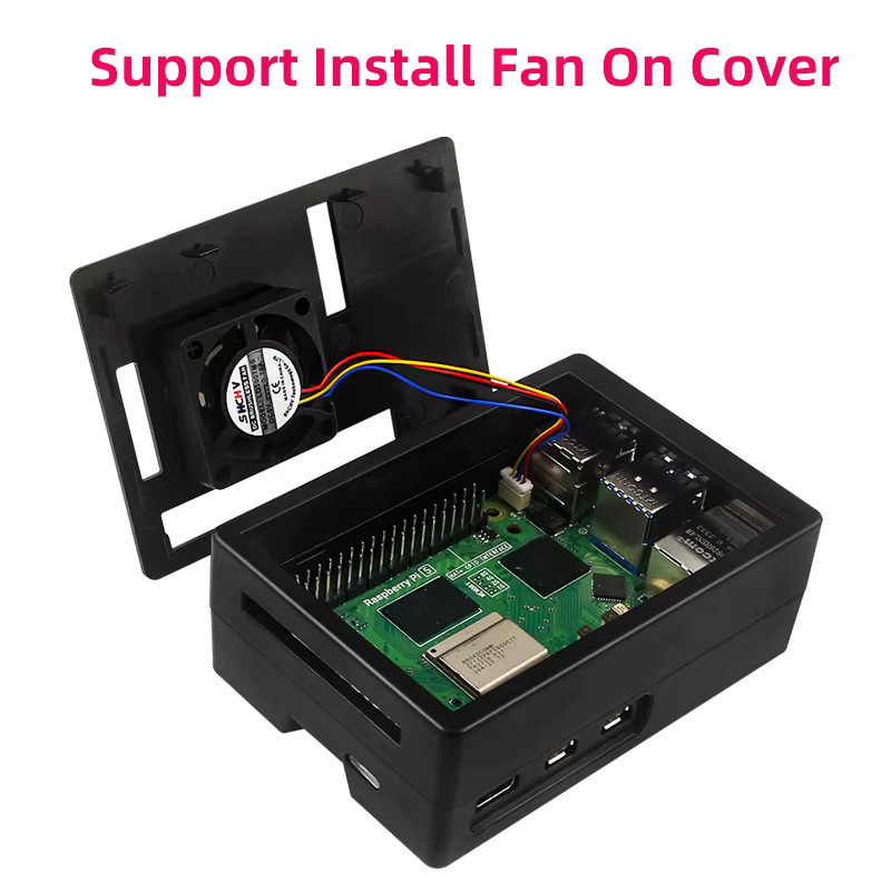 Caturda ABS-Gehäuse für Raspberry Pi 5 mit aktivem PWM-Lüfter und Unterstützung für 3,5-Zoll-Bildschirm, Schwarz/Silber - Bild 2