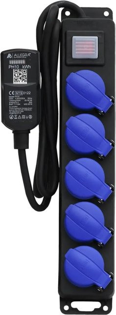 ALLEGRA MID Stromzähler PH10 mit 5 Fach Profi Verteilersteckdosenleiste in Schwarz mit 3 Meter Kabel und IP44 Schutzart - Bild 1