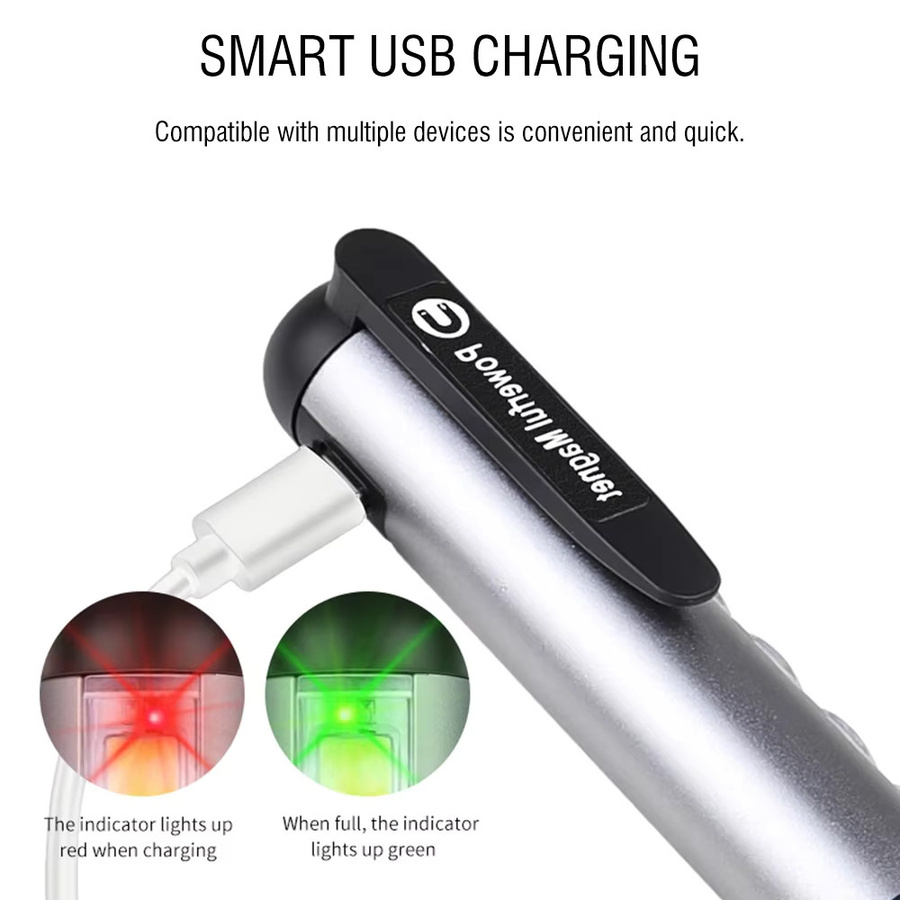 BORUiT Mini-LED-Taschenlampe mit Typ-C-Ladefunktion, ultrahelle wasserdichte Arbeitsleuchte mit Clip und Magnet für Camping und Outdoor - Bild 3