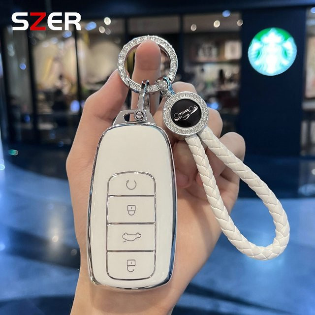SZER TPU Schlüsselhülle für Chery Tiggo 8 Pro, Tiggo 8 Plus, Tiggo 7 Pro Max, Omoda 5 und C5 in Weiß - Bild 1