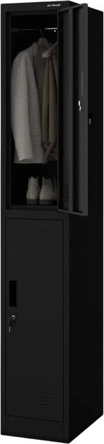 JAN NOWAK Umkleideschrank IGOR Spind mit 2 Abteilen, Schwarz, H x B x T: 185 x 31,7 x 45 cm - Bild 1