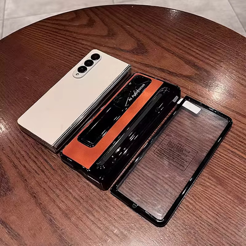 Luxus Scharnierhülle mit S Pen Ständer und Displayschutzfolie für Samsung Galaxy Z Fold 5G in Braun - Bild 3