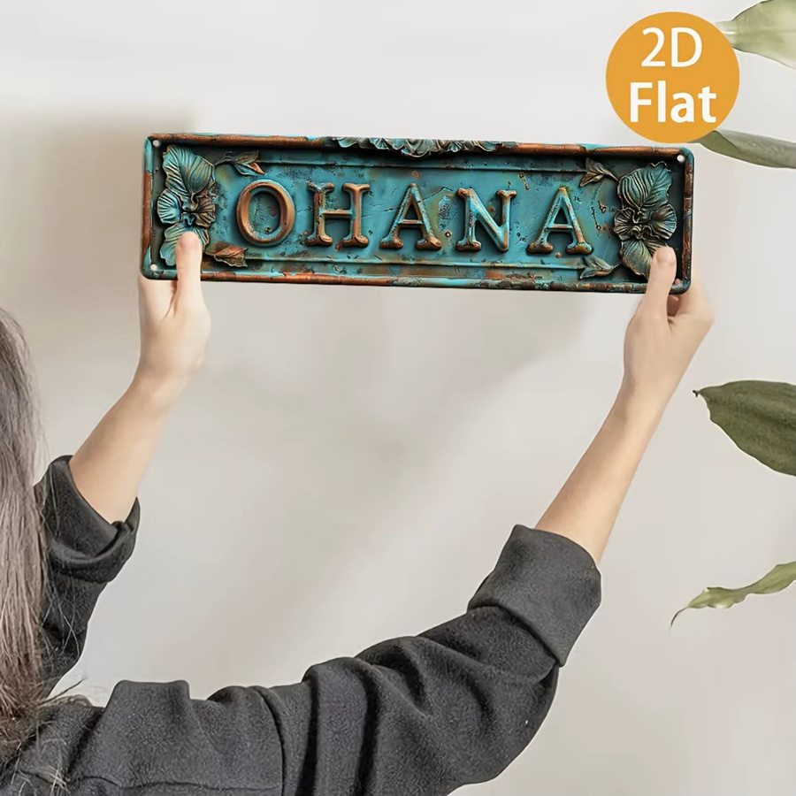 Hello Young Vintage Wandschild Ohana aus Metall mit floralem Design in Blau und Gold, B: 40,64 cm, H: 25,91 cm, T: 2,54 cm - Bild 4