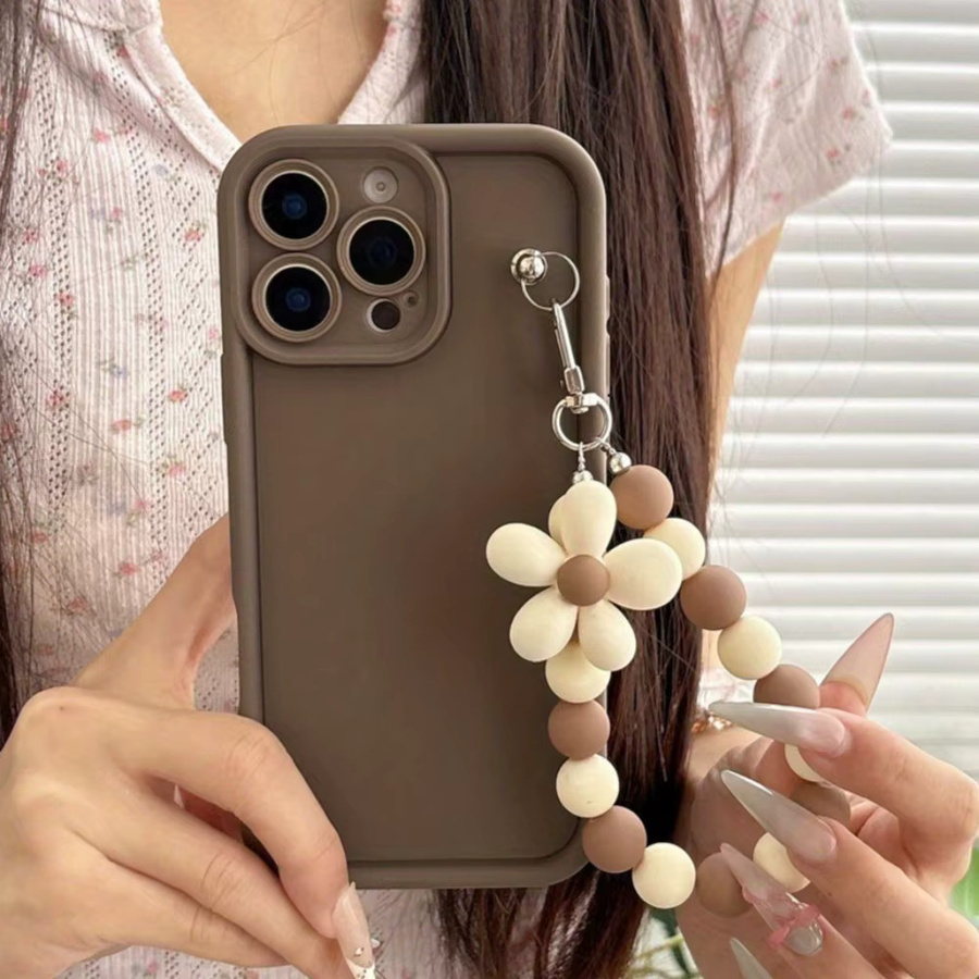 Koreanische Handyhülle mit braunem Blumen-Lanyard für Apple iPhone 11 bis iPhone 17 Pro Max - Bild 4