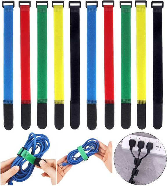 10 Stück wiederverwendbare Hakenschlaufen aus Nylon und Kunststoff, selbstklebende Kabelbinder in Schwarz und Multicolor - Bild 1
