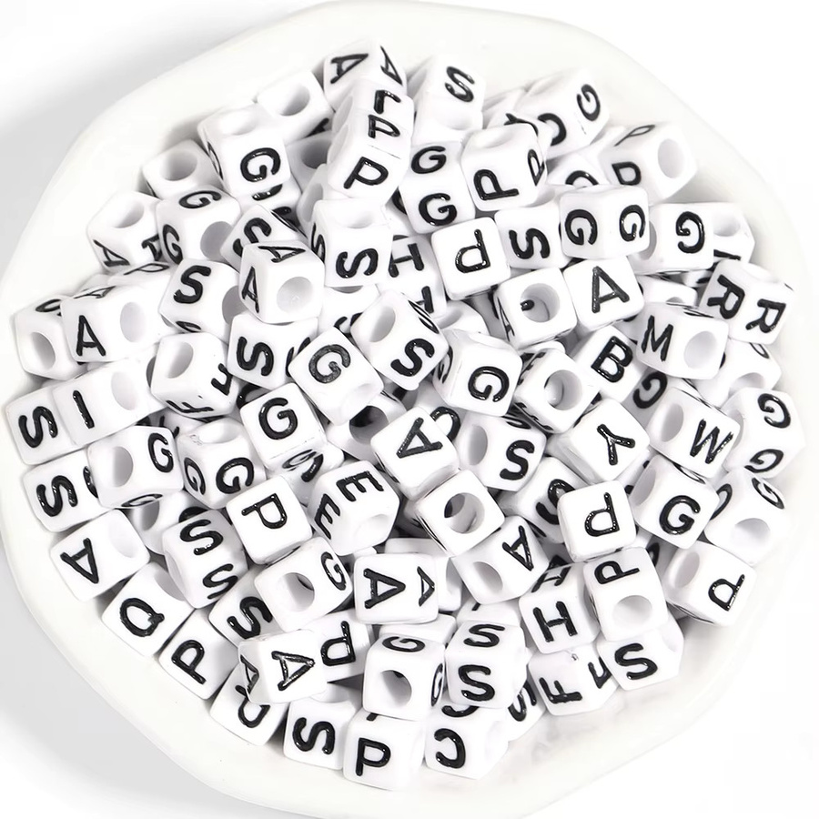 Acryl Perlen, Quadratische Weiße Buchstaben, 10x10mm, Unisex - Bild 3