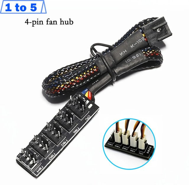 AuyiHomu 4-Pin PWM 1-zu-5 Lüfter-Hub Gehäuselüfter-Geschwindigkeitsregler und Verteilerkabel in Schwarz - Bild 1