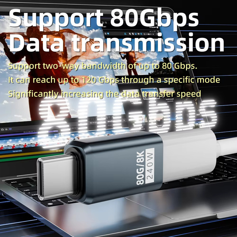 BSN USB4 2.0 USB-C auf Typ-C Winkeladapter in Grau mit 240W PD und 80Gbps Hochgeschwindigkeit für Macbook und 8K@60Hz - Bild 4