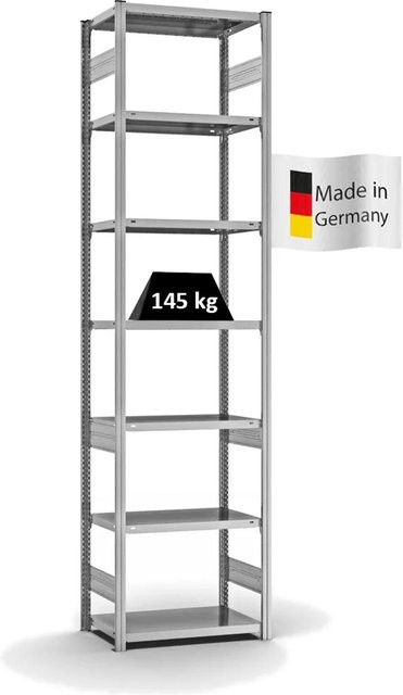 PROREGAL Fachbodenregal Stecksystem T-Profil Light-Duty, verzinkt, Farbe: Silber, H x B x T: 300 x 75 x 40 cm, 7 Ebenen, beidseitig nutzbar - Bild 1