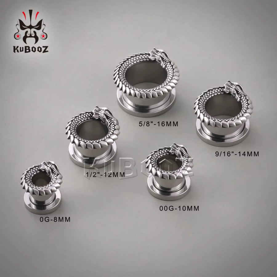 KUBOOZ Ohrringe, Tunnel Plugs Keil Drachen Expander, Edelstahl, Silber, Unisex - Bild 2