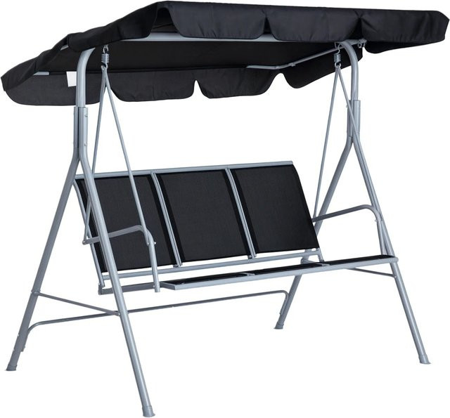 Outsunny Hollywoodschaukel für 3 Personen aus Metall mit UV-beständigem Sonnendach in Schwarz, B/T/H: 170 x 110 x 153 cm - Bild 1