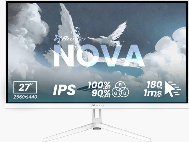 Arozzi Nova Gaming-Monitor, Weiß, 27 Zoll, QHD, IPS, 180 Hz - Bild 1