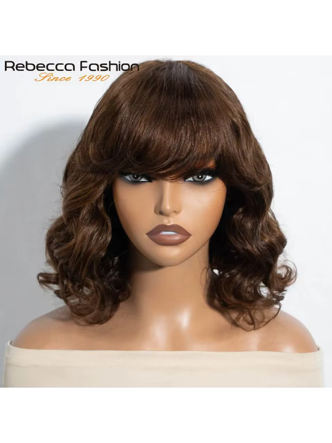 Rebecca Youth Bob Echthaar-Perücke, Remy Brasilianisches Haar, Ombre, Loose Wave mit Pony - Bild 3