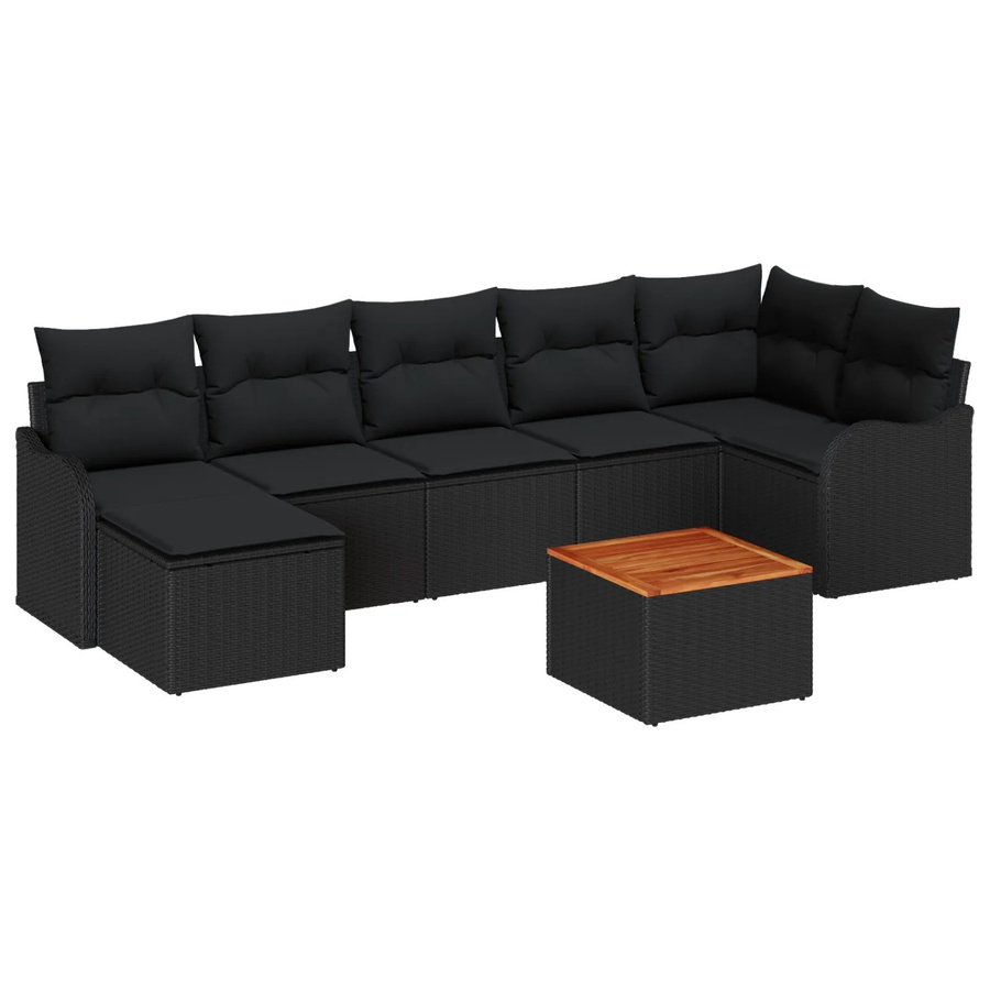vidaXL Garten-Sofa-Set 8-teilig in Schwarz mit Poly-Rattan, Akazienholz und Stauraum - Bild 2