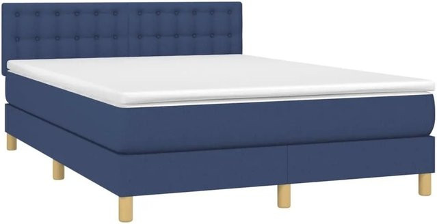 vidaXL Boxspringbett mit Matratze in Blau und Weiß, Hybridbett mit LED-Unterbettbeleuchtung und USB-Ladeport, B/T: 140 x 200 cm - Bild 1