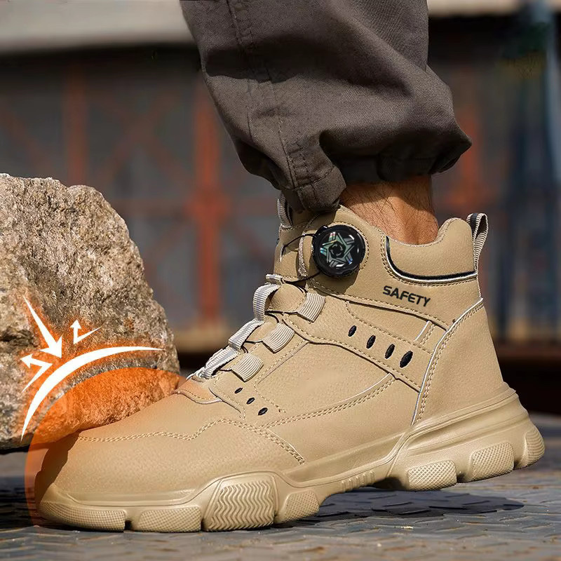 Manlegu Wasserabweisende Leder-Sicherheitsstiefel für Herren in Beige mit Stahlkappe - Bild 3