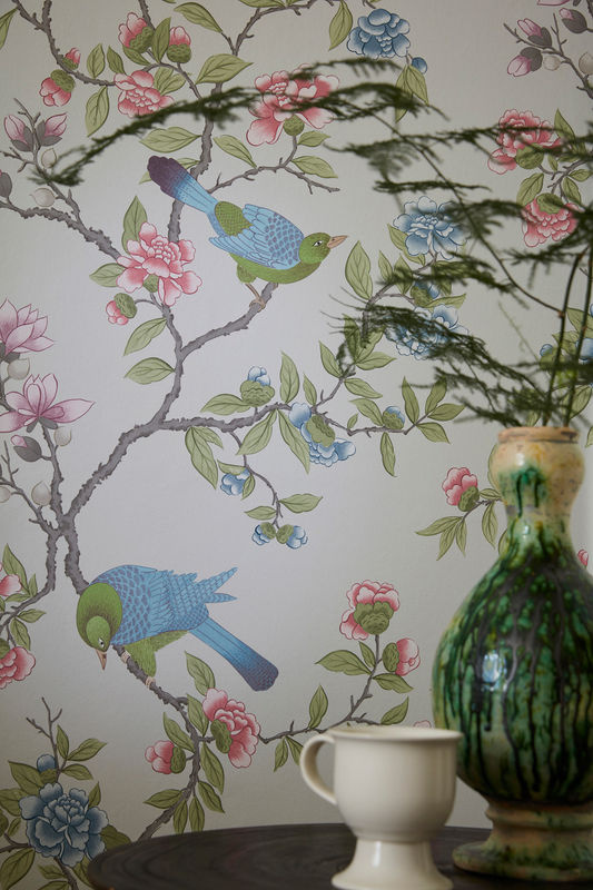 Little Greene Tapete Aderyn in French Grey mit floralem Tier- und Pflanzenmotiv als Vlies-Tapete - Bild 3