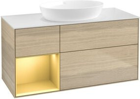 V&B Waschtischunterschrank Finion in Weiß lackiert mit Eichenregal, Breite: 120 cm, Tiefe: 50,1 cm, Höhe: 50,1 cm - Bild 1