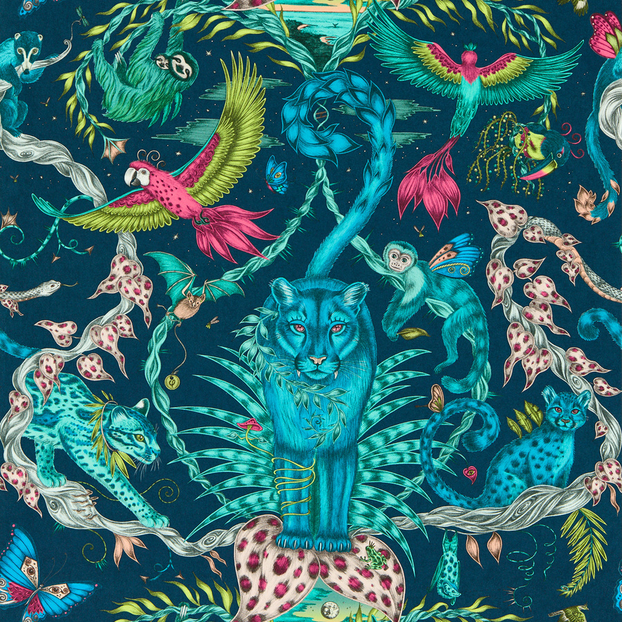 Clarke & Clarke Tapete Bosque Dreams in Navy mit botanischem Natur- und Tiermotiv als Vlies-Tapete - Bild 1