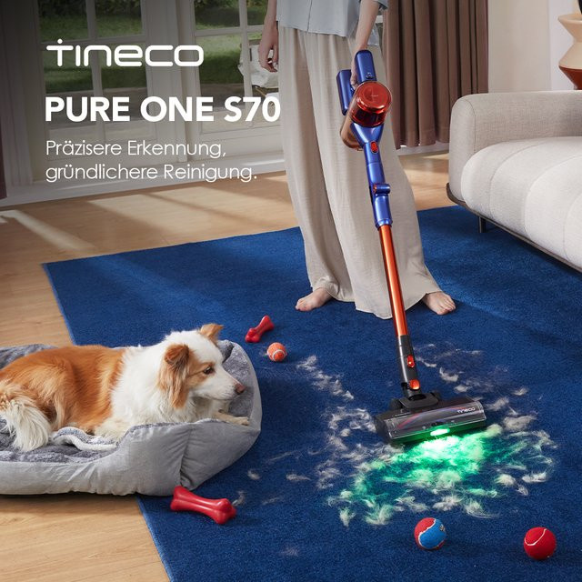 Tineco Pure ONE S70 Akku Staubsauger in Orange mit 200 AW Saugkraft, LED-Beleuchtung, 3DSense Pro Reinigungssystem, ZeroTangle-Bürste und bis zu 95 Min. Laufzeit - Bild 1