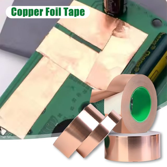 Doppelseitiges leitfähiges Kupferfolien-Klebeband in Gold, 10 m für EMI und antistatische Reparaturen von Stromkreisen sowie für DIY und Bastelarbeiten - Bild 1