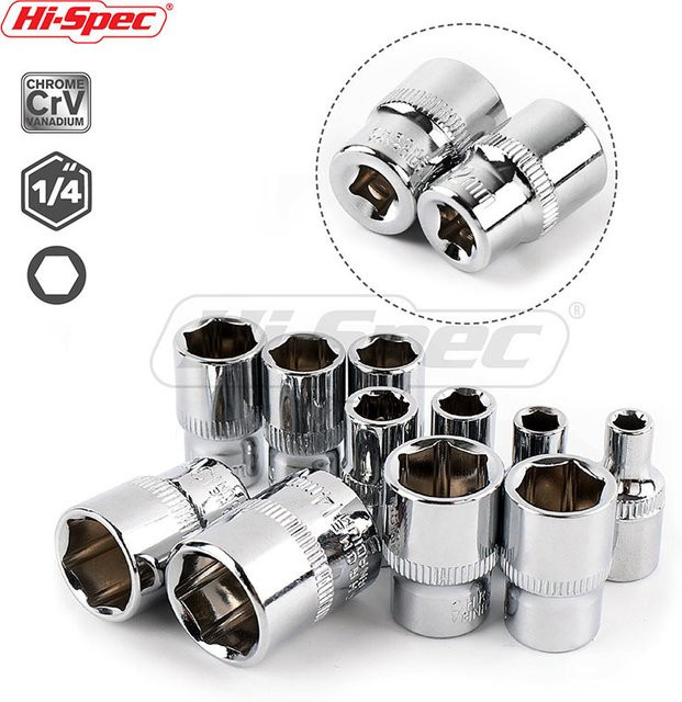 Hi-Spec 11-teiliger Steckschlüsselsatz mit Adaptern und Einsätzen von 4 bis 14 mm inklusive Ratschen und Drehmomentschlüssel - Bild 1