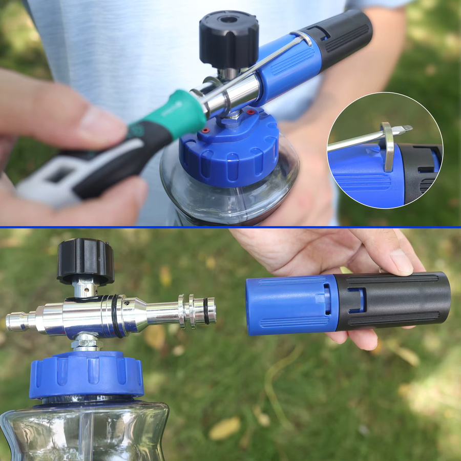 Kaikarai Schaumpistole in Blau-Schwarz mit 1/4 Zoll Schnellkupplung und auslaufsicherem Luftzufuhrventil für Bosch und Karcher - Bild 5