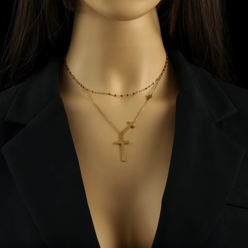 EILIECK Halskette mit Kreuz Anhänger, Gold Farbe, Damen - Bild 3