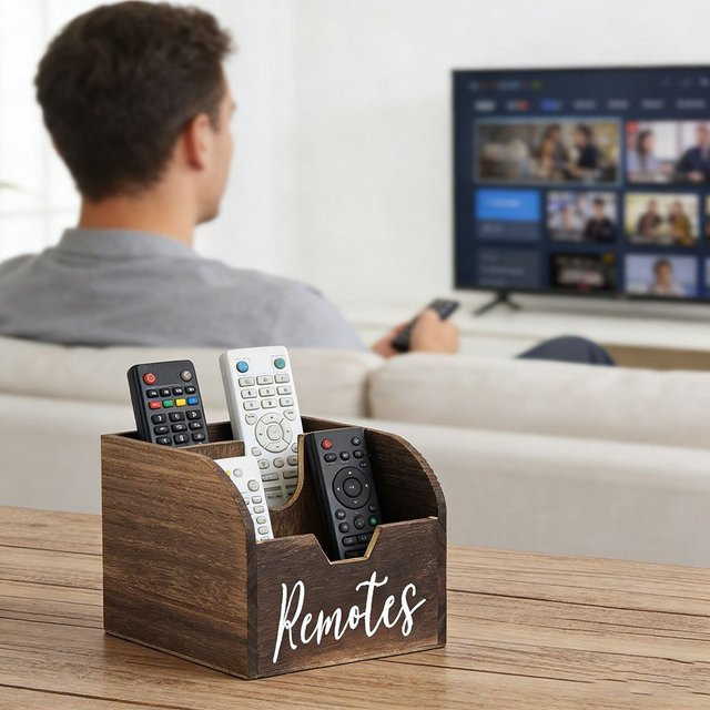 IDUK Aufbewahrungsbox aus Holz in Braun für Fernbedienungen und Snacks, multifunktionale Desktop-Organizer-Box, B/T/H: 14,5 x 12,0 x 14,5 cm - Bild 1