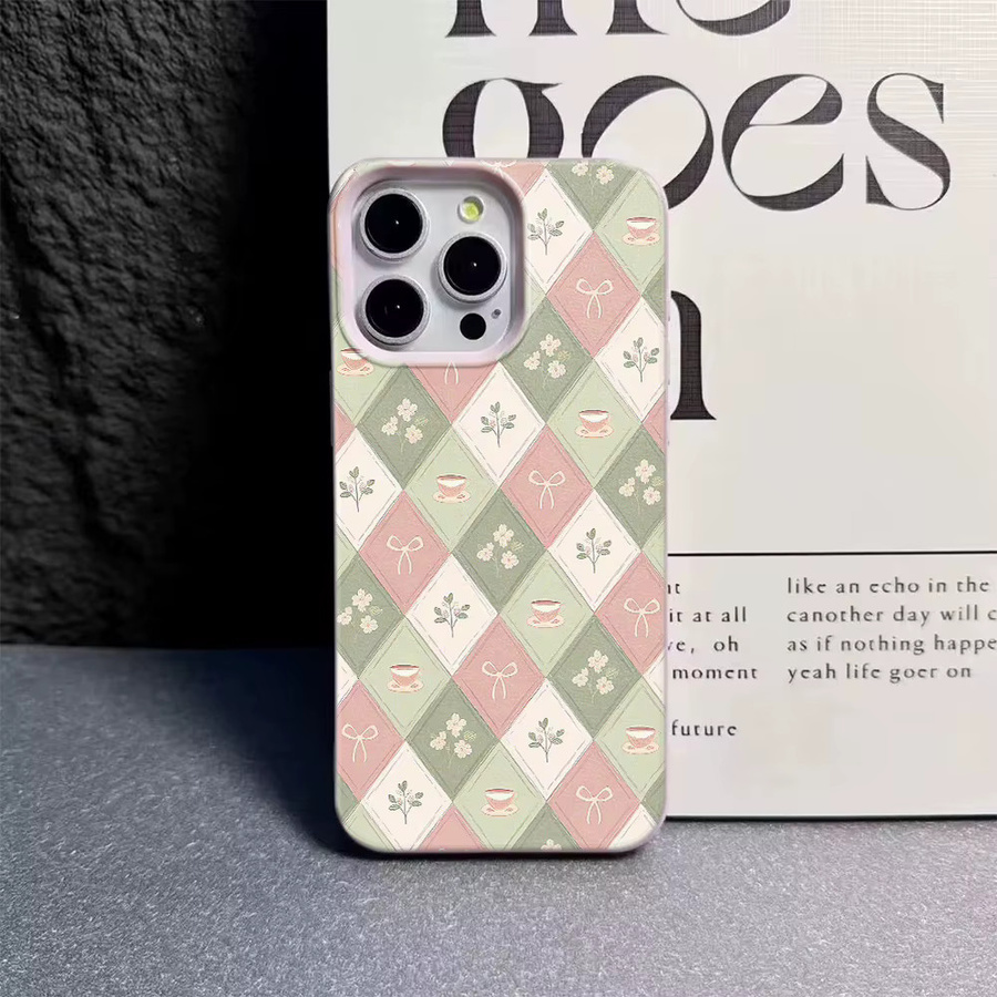 Lichee-Leder Handyhülle mit Argyle-Teetassenmuster in Rosa-Grün für Samsung Galaxy S26 S25 S24 S23 S22 S21 S20 S10 Plus FE Ultra 4G 5G - Bild 3
