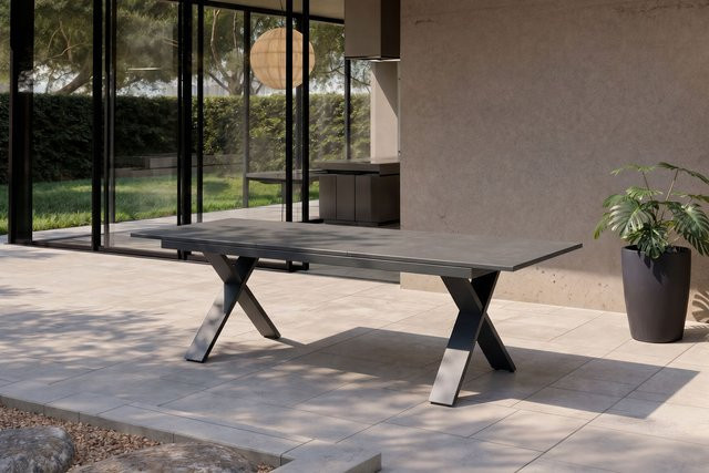 Hartman Exklusivmodell Xanadu Ausziehtisch für Garten und Terrasse aus Aluminium und Glaskeramik in Anthrazit und Grau, B/T: 220 bis 280 x 100 cm, mit X-Gestell - Bild 1