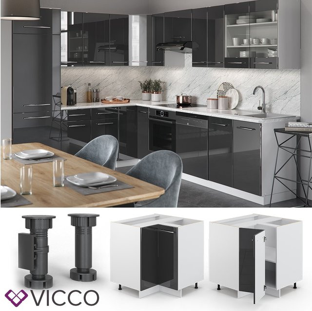 Vicco Eckunterschrank Fame-Line Anthrazit Hochglanz und Weiß ohne Arbeitsplatte Breite: 81 cm - Bild 2